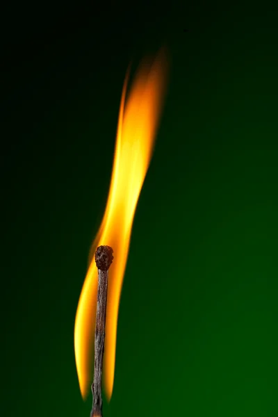 Fiammifero ardente su verde — Foto Stock