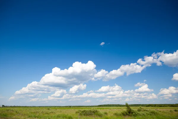 Blå himmel och gröna fält med kopia-utrymme — Stockfoto