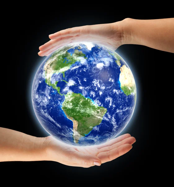 Hands around globe — Stock Photo, Image