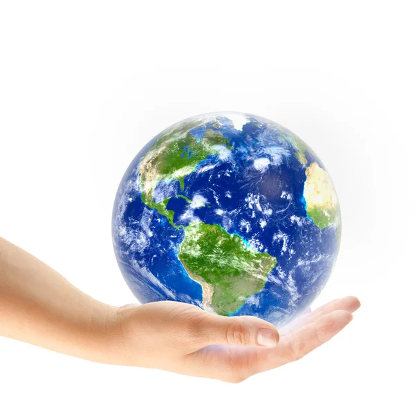 Globe on the palm — Stock Photo, Image