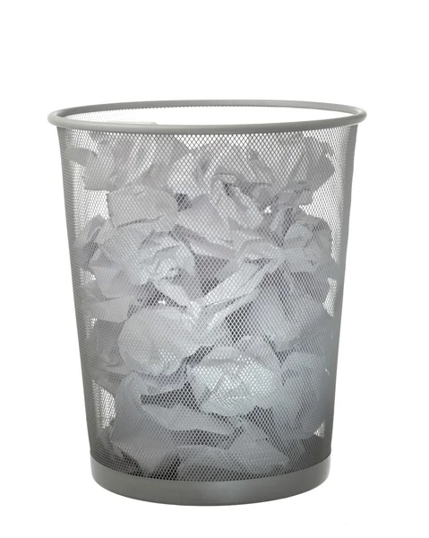 Trash can full of paper isolated on white — Stock Photo, Image