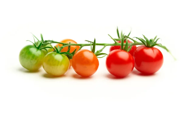 Зеленые и красные помидоры черри изолированы на белом — стоковое фото
