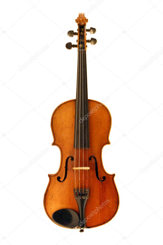 Antique violin isolated on white with clipping path