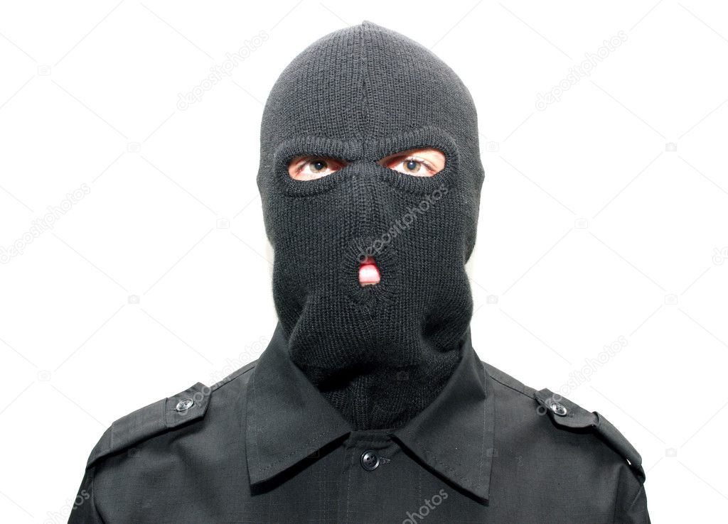 An burglar wearing a ski mask (balaclava)