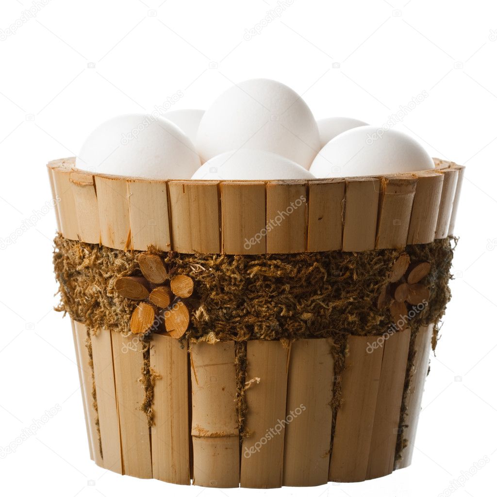 Eggs in the wooden bucket