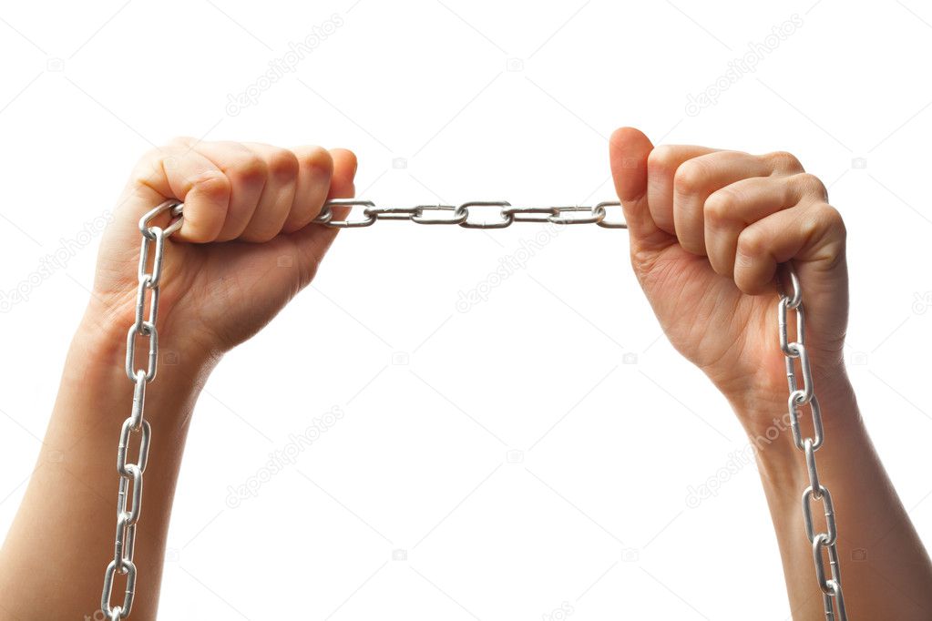 Hands trying to break the chain