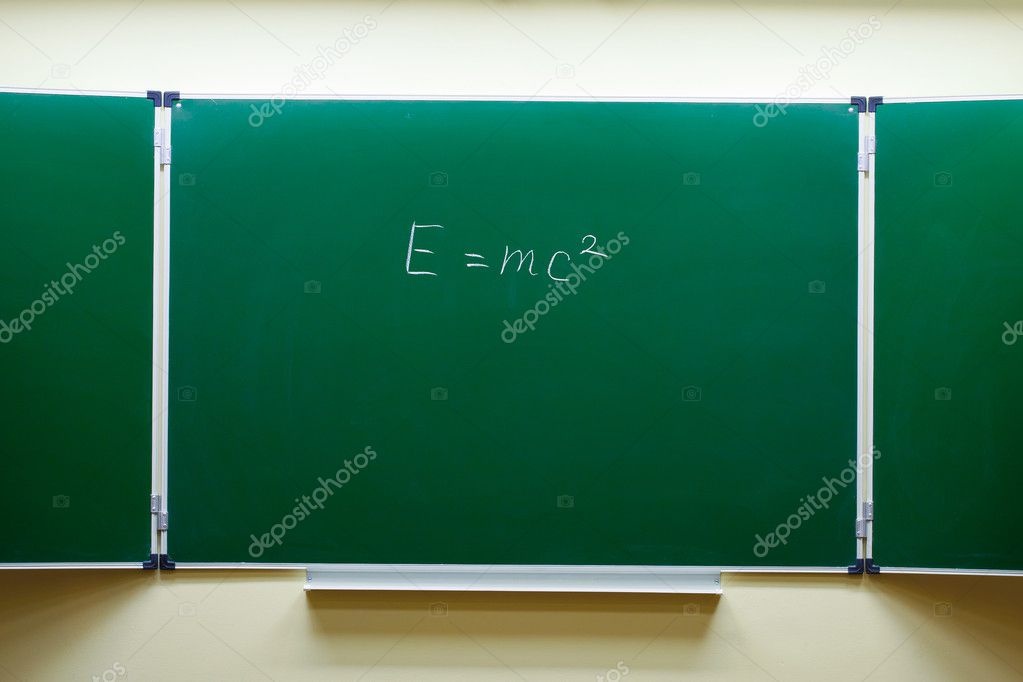 Mass-energy equivalence formula on the blackboard