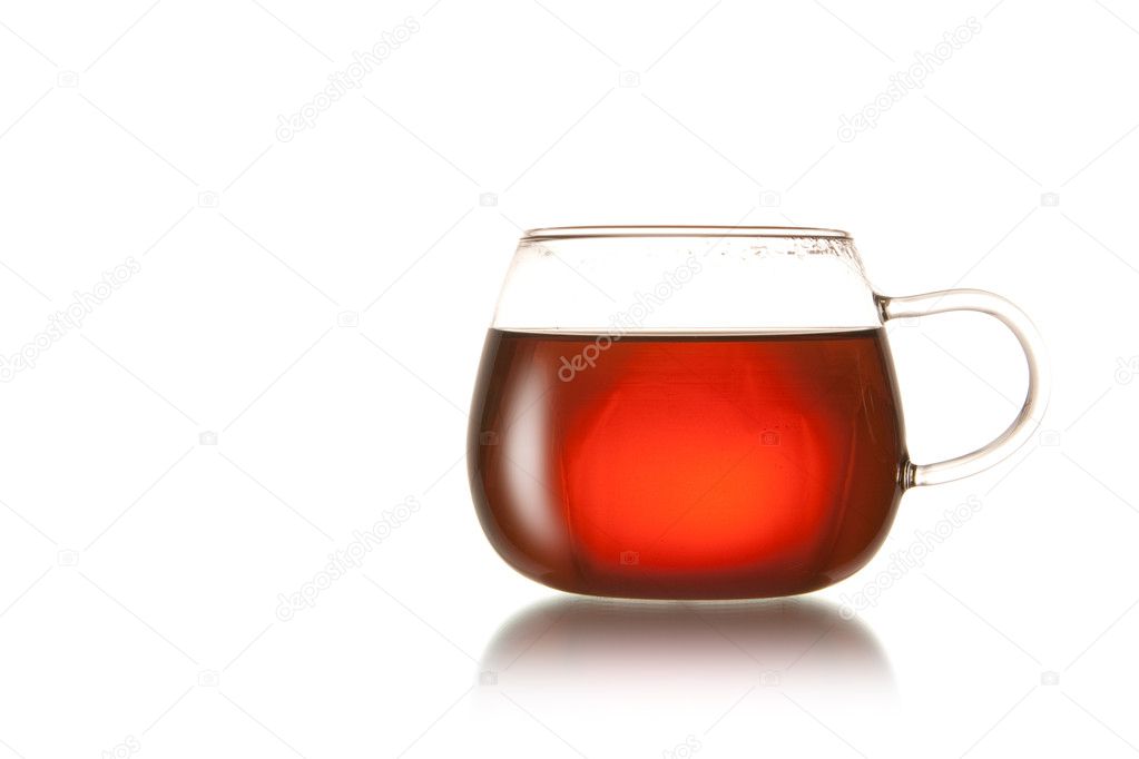 Cup of black tea isolated on white