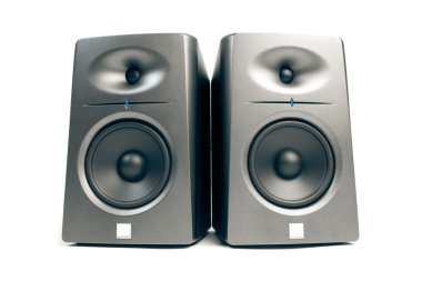 Studio audio monitors isolated on white clipart