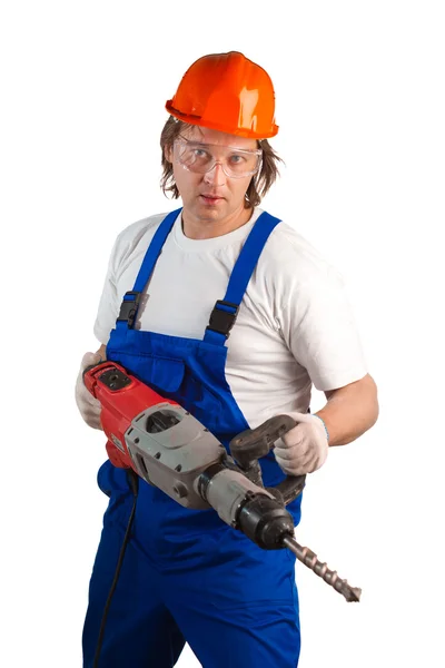 Worker with a machine drill — Stock Photo, Image
