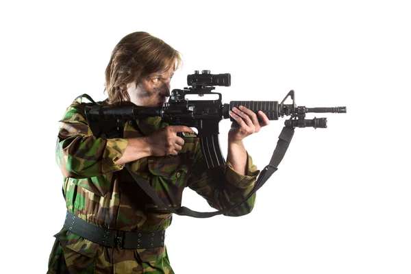 Soldier aiming a riffle — Stock Photo, Image
