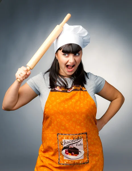 Mujer enojada cocinar — Foto de Stock