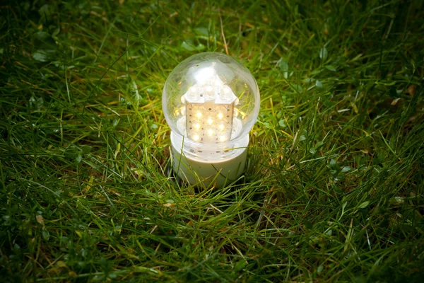 LED λαμπτήρα στο γρασίδι — Φωτογραφία Αρχείου