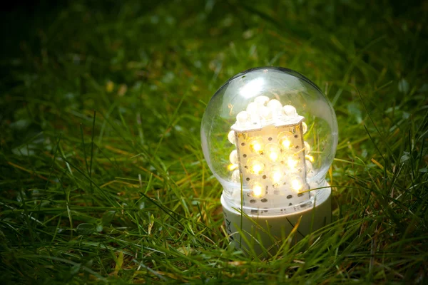 LED λαμπτήρα στο γρασίδι — Φωτογραφία Αρχείου