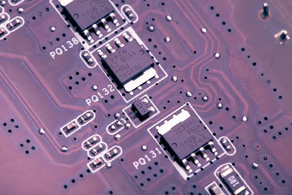 Purple printed circuit board — Stock Photo, Image