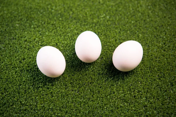 Grupa jaj na zielony trawnik — Zdjęcie stockowe