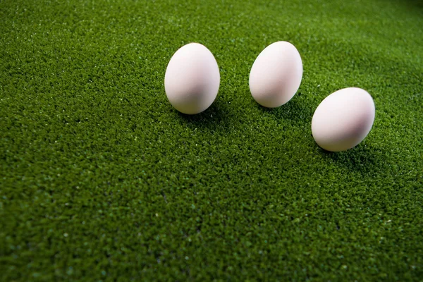 Gruppe von Eiern auf dem grünen Rasen — Stockfoto