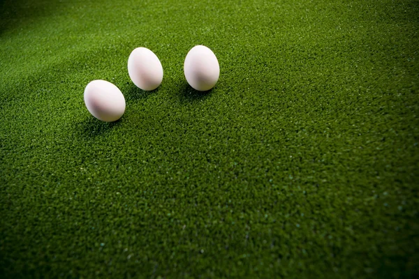 Group of eggs on the green lawn — Stock Photo, Image