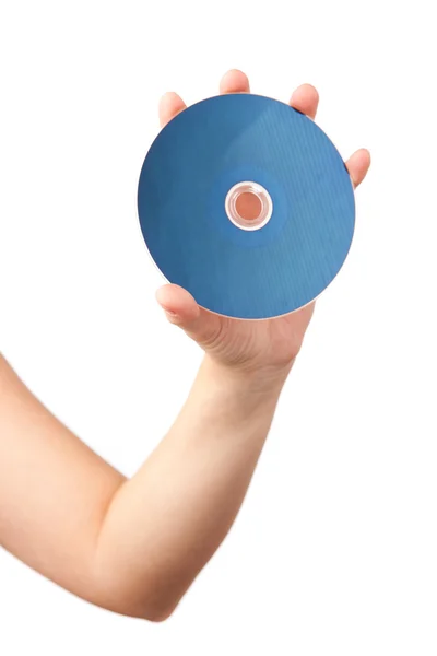 Mão segurando disco blu-ray — Fotografia de Stock