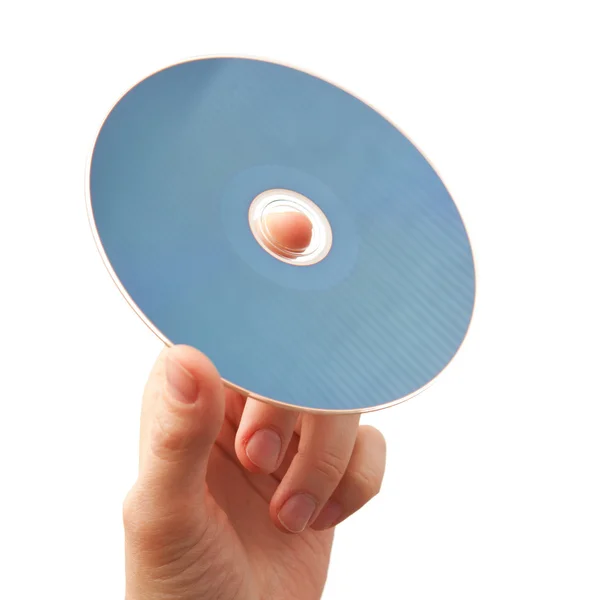 Mão segurando disco blu-ray — Fotografia de Stock