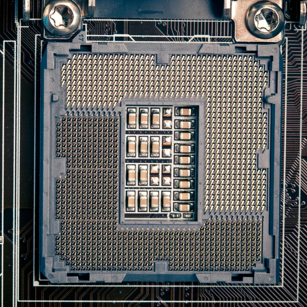 Pinos de soquete do processador Cpu na placa-mãe — Fotografia de Stock