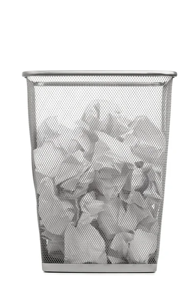 stock image Office trash can with crumpled paper