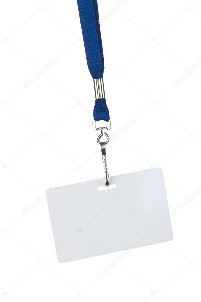 Blank badge on blue cord