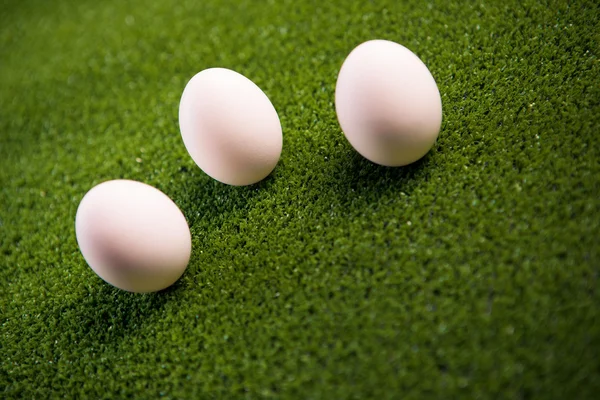 Группа яиц на зеленом газоне — стоковое фото