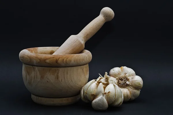 stock image Garlic mortar and pestle.