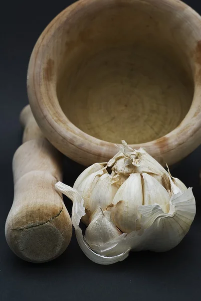 stock image Garlic mortar and pestle.