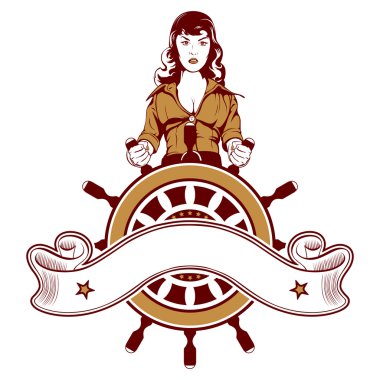 Woman sailor emblem clipart