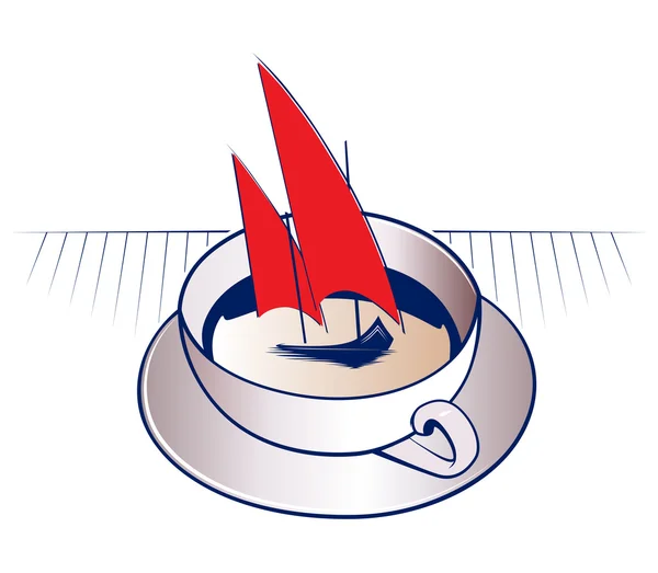 Kaffekopp och båt — Stock vektor