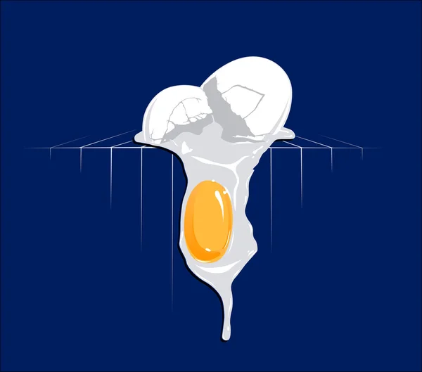 Sfondo blu con un uovo di pollo rotto — Vettoriale Stock