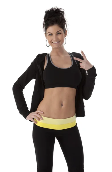 Šťastná žena nosit fitness oblečení — Stock fotografie