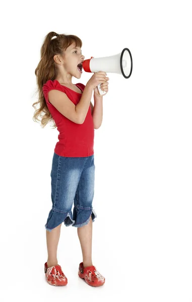 小女孩用喊话器 — 图库照片