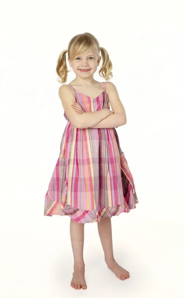6-letnia dziewczyna na białym tle — Zdjęcie stockowe