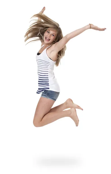 Adolescente chica saltando de alegría Fotos de stock libres de derechos