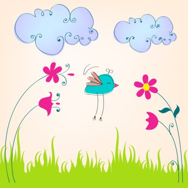 Cute spring bird illustration clipart