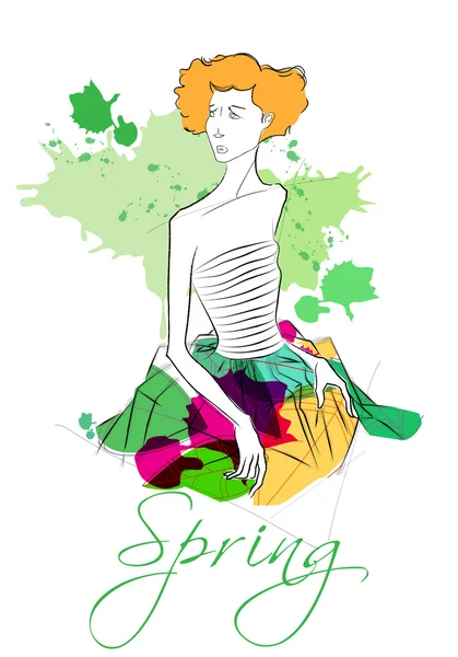 エレガントな春のファッションの女の子 — ストックベクタ