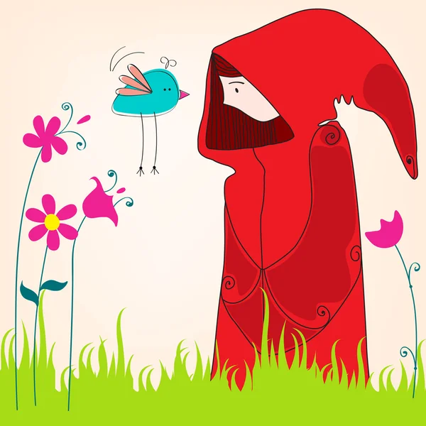 Niedlichen Frühling Mädchen mit Vogel — Stockvektor