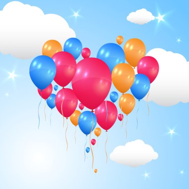 Balloons forming a heart flying in the air clipart