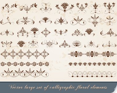 Set of vintage, floral calligraphic design elements clipart