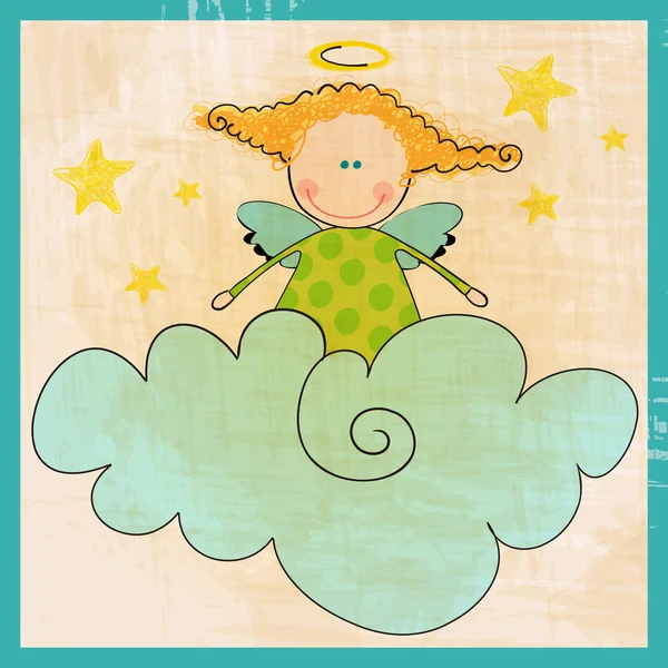 Cute angel sitting on cloud — Stock Vector