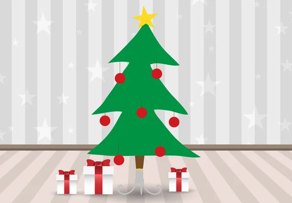 Árvore de Natal bonito e caixas de presente — Vetor de Stock