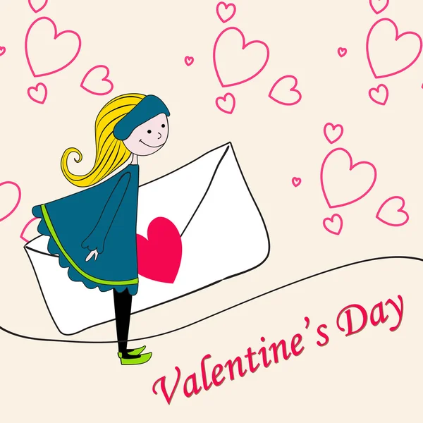 Cute, girl holding a Valentine — Stock Vector