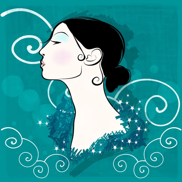 Bela mão desenhada estilo elegante inverno mulher retrato Ilustrações De Stock Royalty-Free
