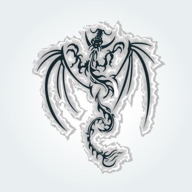 Beautiful dragon illustration made of torn paper clipart