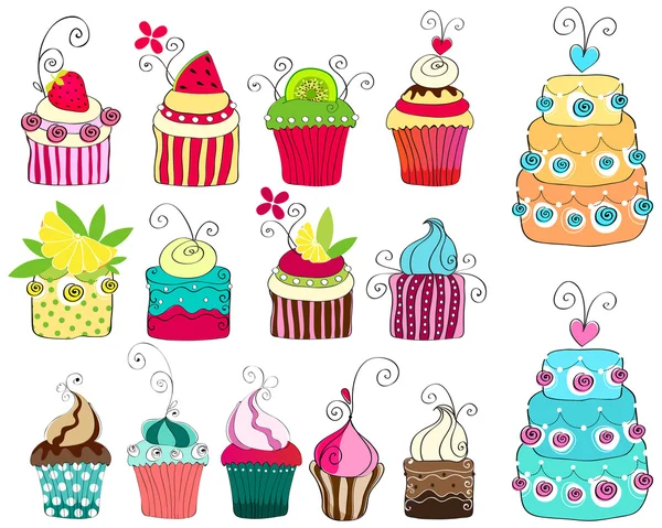 Ensemble de cupcakes rétro mignons — Image vectorielle