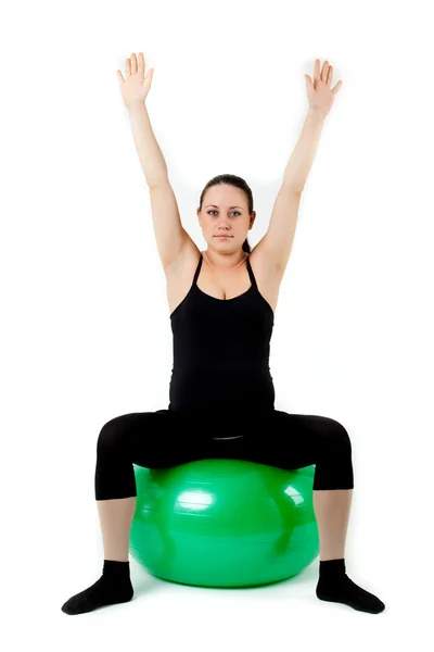 Pregnant woman excercises with gymnastic ball. Beautiful pregnan — Stock Photo, Image