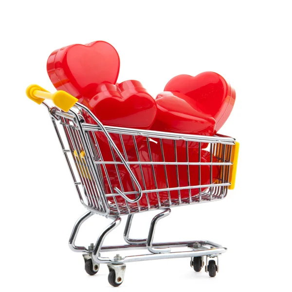 Közelkép a bevásárló kosár szív — Stock Fotó